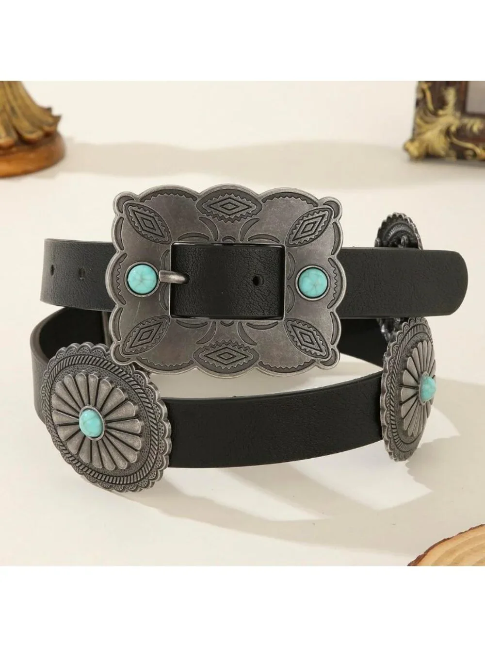 Turquoise Concho Western Belt for Women | Faux Leather Cowgirl Style for Jeans